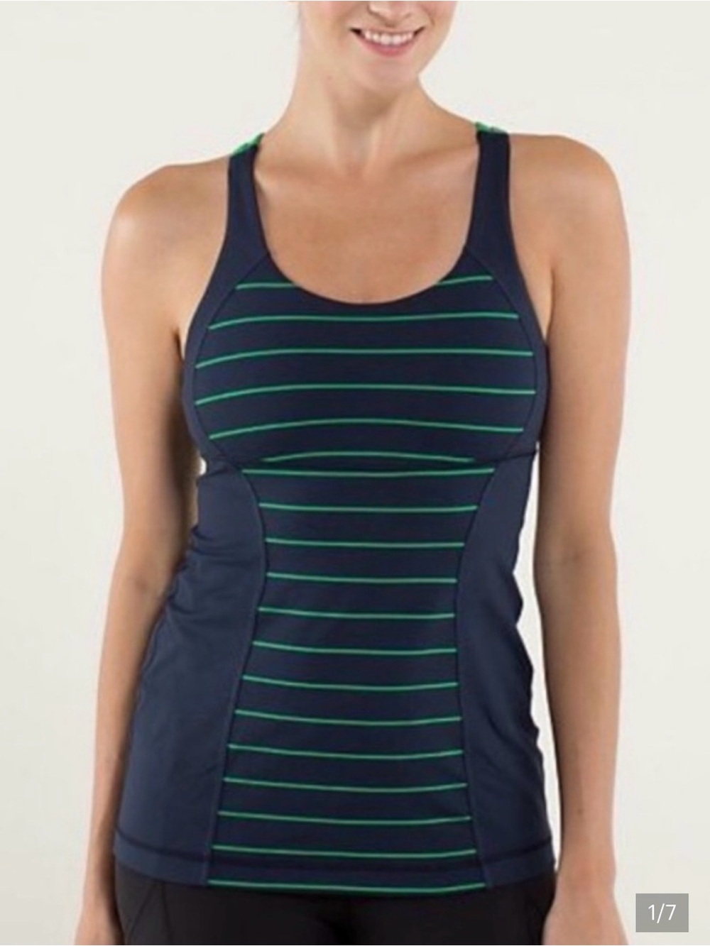 Lululemon Energy Tank Navy and Green Striped Size 2 or 4 Built In Bra